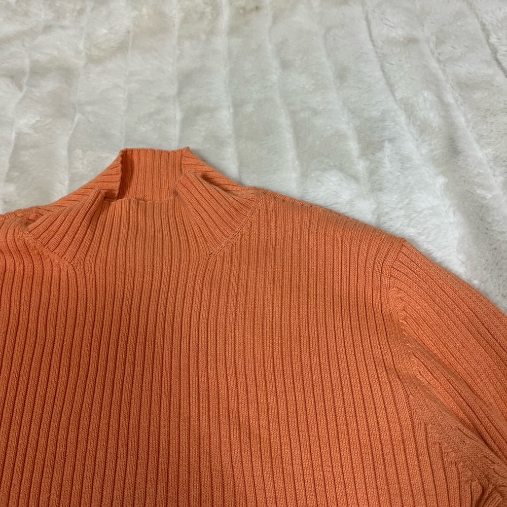 VTG 80s 90s Crystal-Kobe M Orange Slim Stretchy Ribbed Mock Neck Fall Sweater